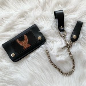 Genuine Black Leather Biker Wallet with Chain